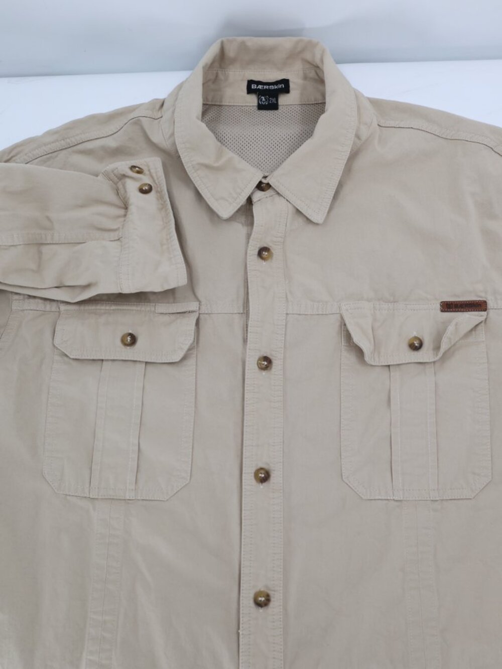 Baerskin Shirt Mens 2XL Button Up Cotton Workwear Long Sleeve Pockets Stone